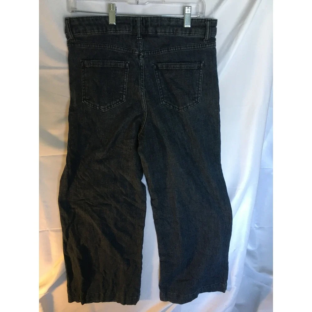Mens Wide Leg Jeans Dark Wash Black Denim Relaxed Fit High Rise Cropped Pants